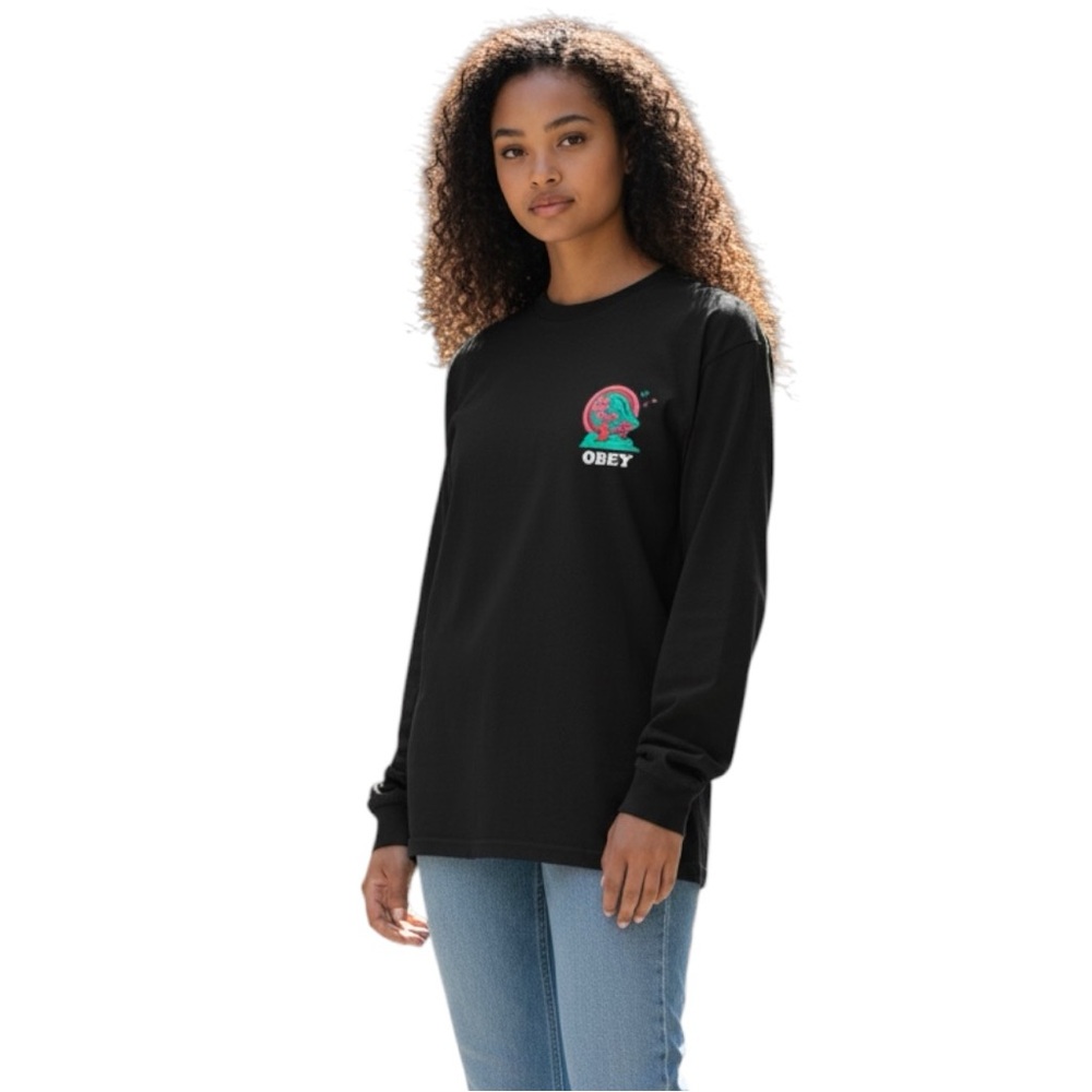 Obey Black Long‎ Sleeve Shirt with Mushroom Graphic Size M